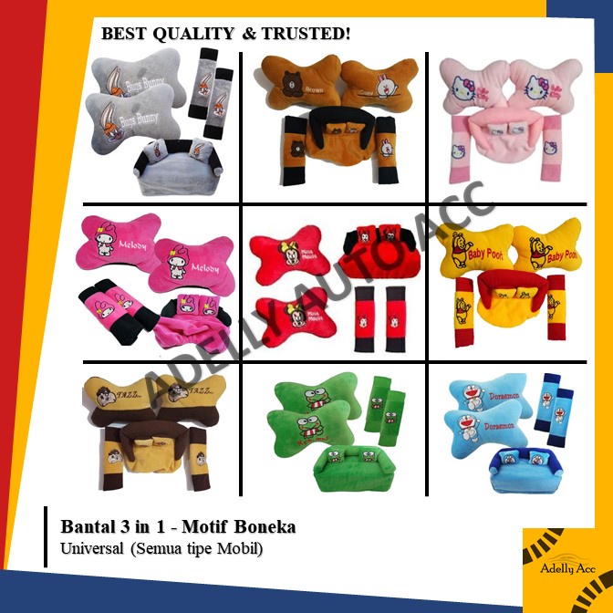 PROMO! Bantal Mobil 3 in 1 Motif Boneka Karakter Lucu