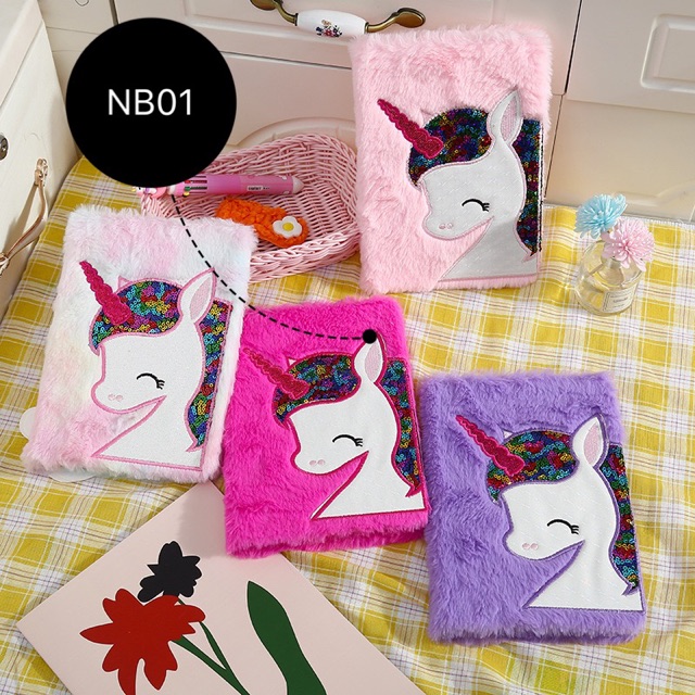 Notebook unicorn buku tulis agenda diary fur bulu sequin NB01 NB02 NB03 NB04 NB05