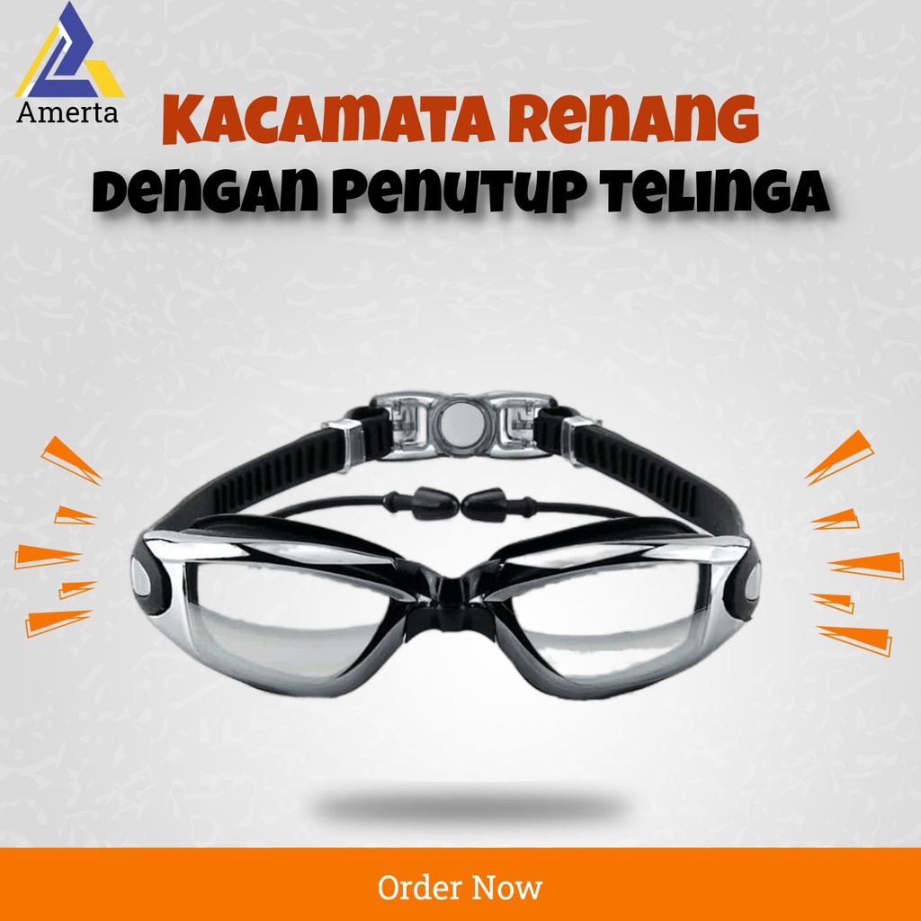 TaffSPORT Kacamata Renang dengan Penutup Telinga Black