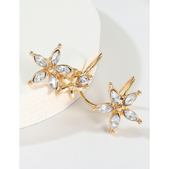 LRC Anting Tusuk Fashion Gold Flower With Zircon Earrings F87914