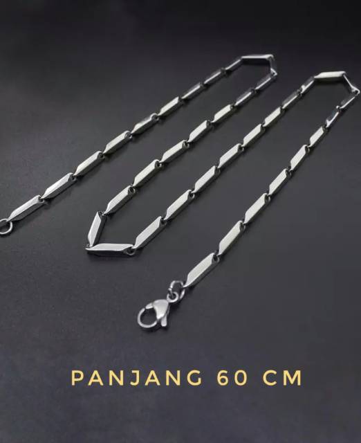 Kalung Rantai Titanium Biji padi silver Anti karat selamanya