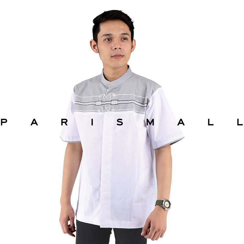 RDH 058 Baju Koko Pria Muslim Syar'i Lengan Pendek Putih Komb Premium 100% Original Raindoz