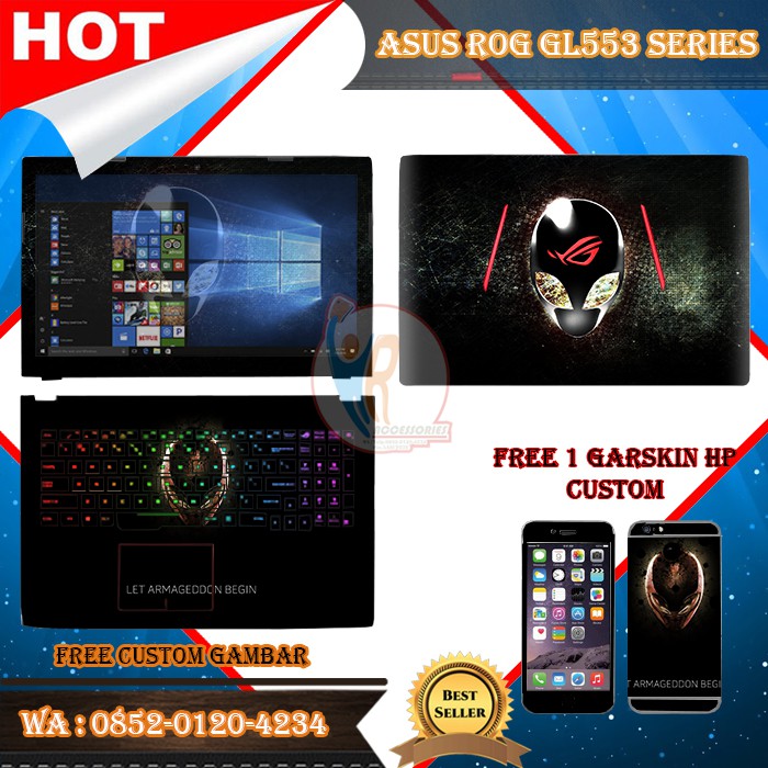 Original Garskin Laptop Full Body Asus ROG GL553 Series Motif Alien - Free Custom Gambar