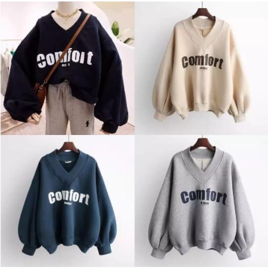 SWEATER WANITA COMFORT SWEATSHIRT OVERSIZE FLEECE TEBAL MURAH TERBARU'