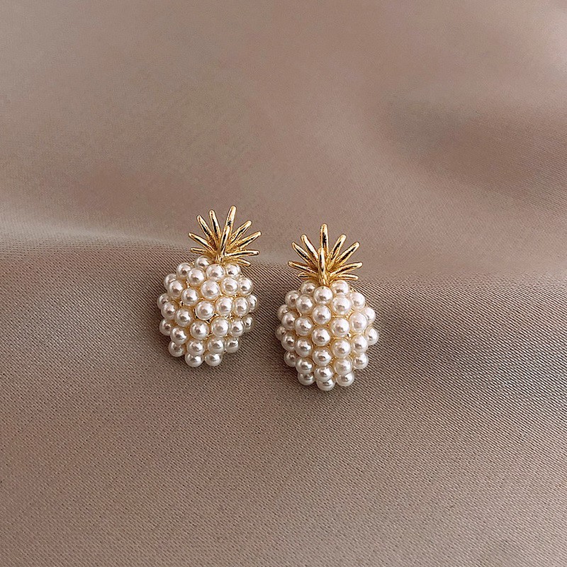 Anting stud Desain Nanas Aksen Mutiara Bahan alloy Gaya Jepang Dan Korea Selatan