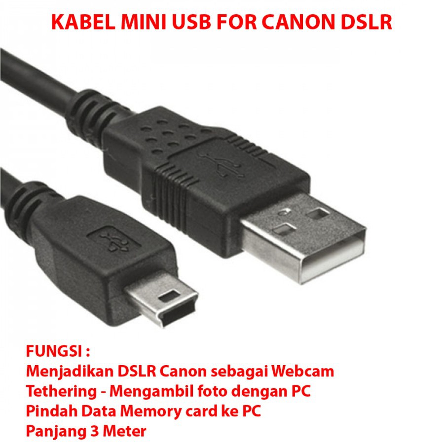 Kabel USB Kamera DSLR Canon Tethering to PC - 3 Meter - Webcam Zoom by Canon DSLR