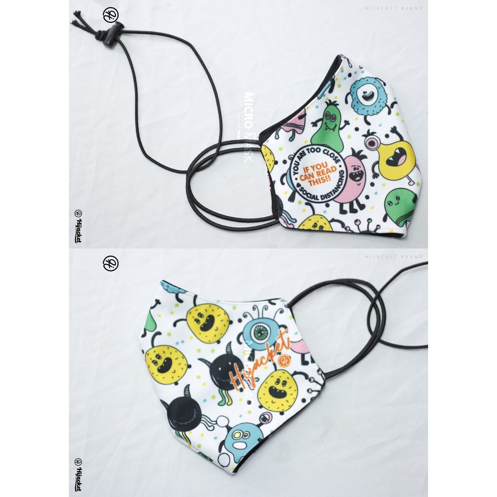 Hijacket Masker Kain Anak Perempuan Laki-Laki Headloop Tali Karet Elastis Hijaket Mask Motif 02-SOCIAL DISTANCING 03