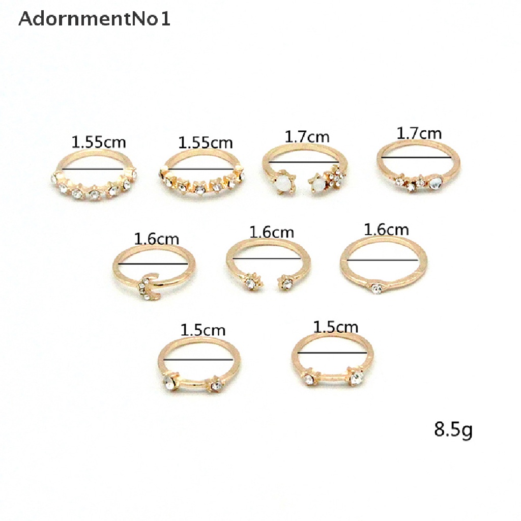 (AdornmentNo1) 9pcs / set Cincin Gaya Bohemian Bentuk Bulan / Bintang Untuk Wanita