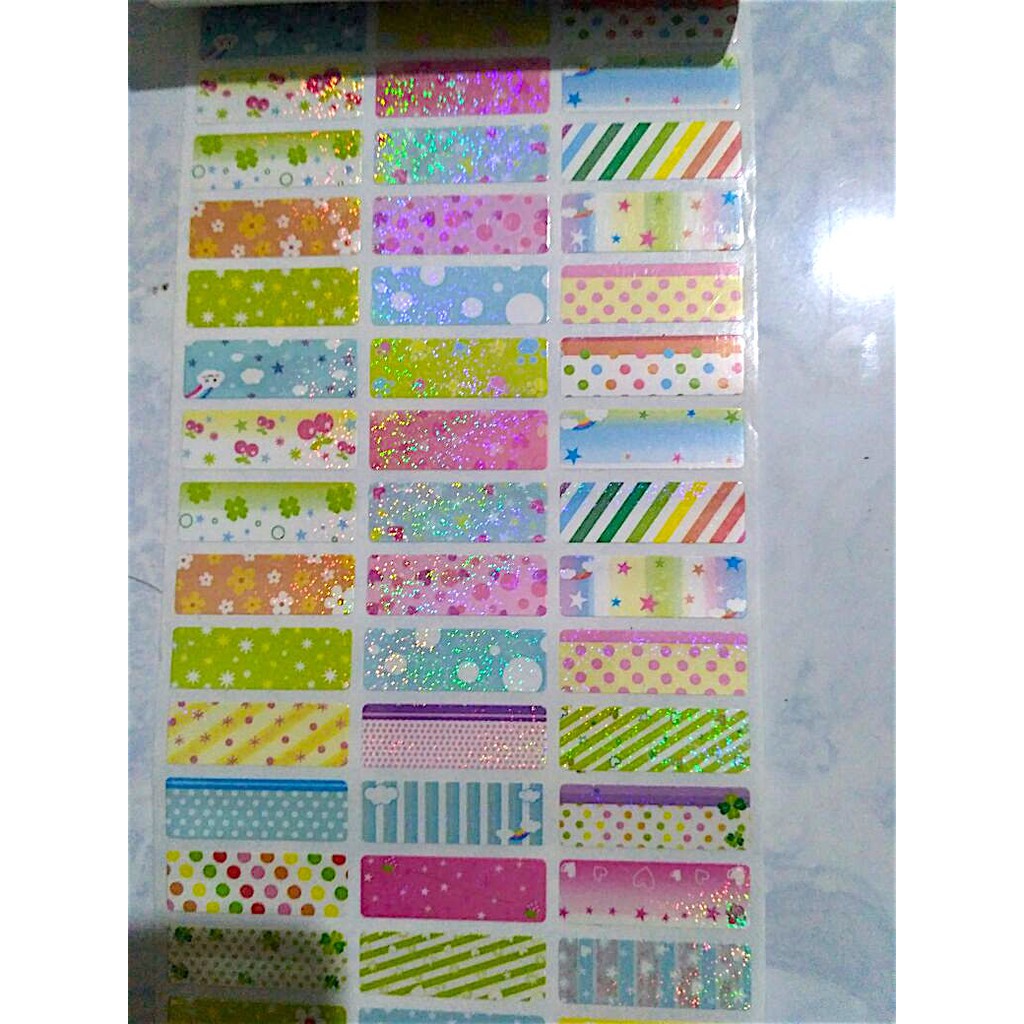 

stiker label nama waterproof cute motif glitter