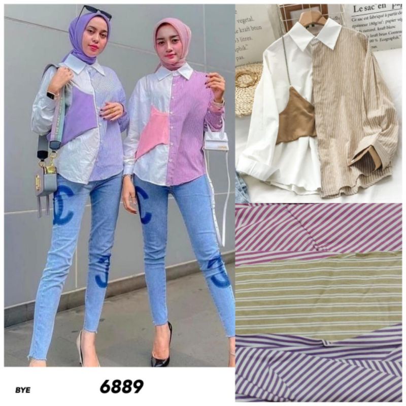 kemeja kombinasi katun import 6889