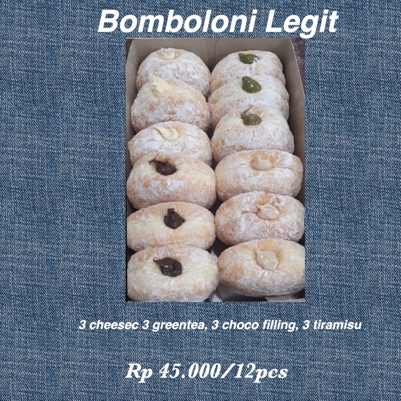 

Bomboloni legit 3 cheese, 3 greentea, 3 chocofilling, 3 tiramisu