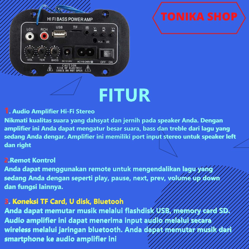 Amplifier Board Audio modul Bluetooth USB Radio HIFI  Bass Power AMP Murah 30W 220v + remote