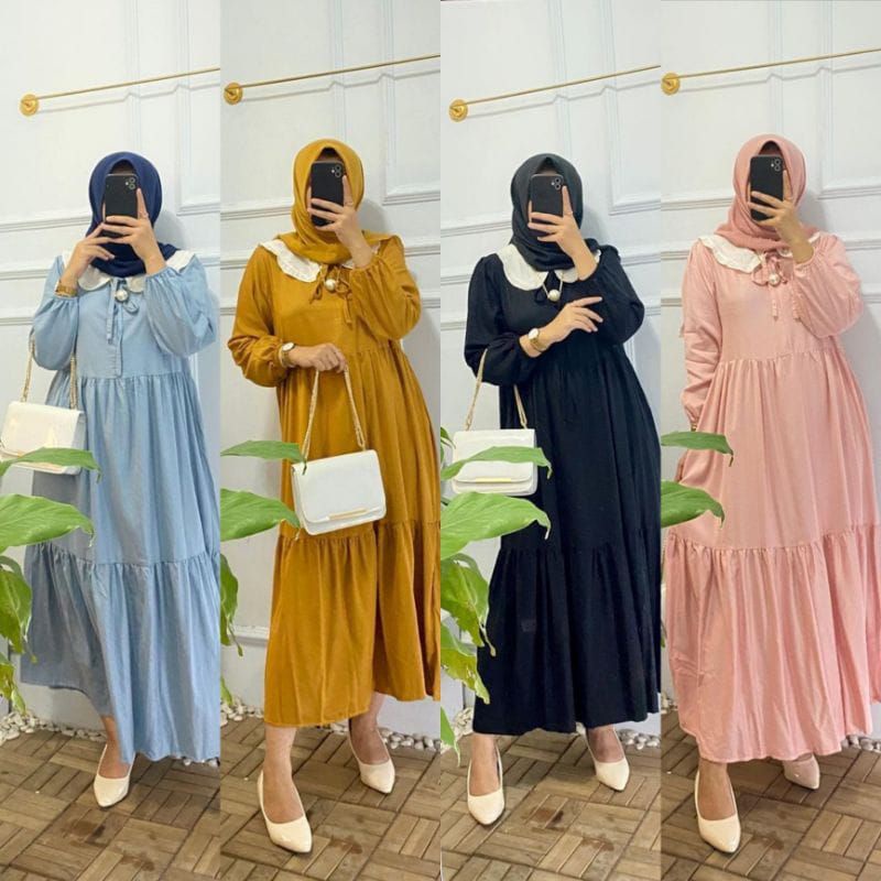 Fashion Muslim DESARA ALONA ZAMIRA midi DRESS cringkle long tunik kekinian