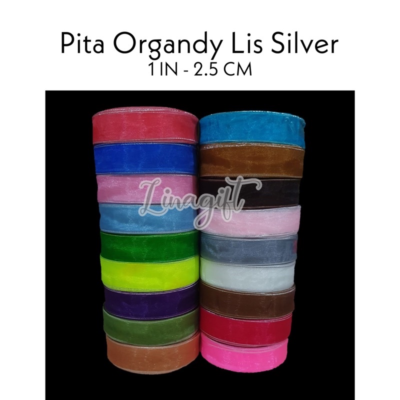 ( Rol 20 Yard ) PITA ORGANDY LIST SILVER - ORGANDI LIS PERAK 1 IN 2.5 CM 1 INCH 25MM - HIASAN DEKOR RUANG DEKORASI KADO RUANG PARSEL PARCEL BINGKISAN SOUVENIR GOODIE BAG HAMPERS FLORIST RANGKAIAN BUKET BUNGA - ORGANZA CHIFFON TRANSPARANT RIBBON