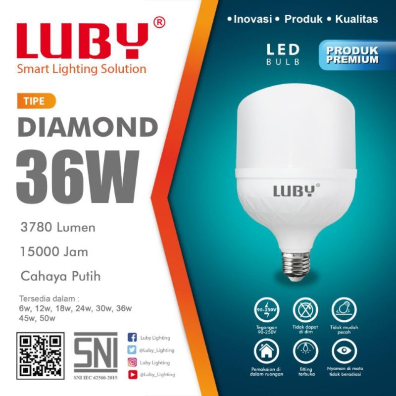 Lampu Bohlam LED 36 Watt Luby Diamond New Generation Samsung Inside Putih Original