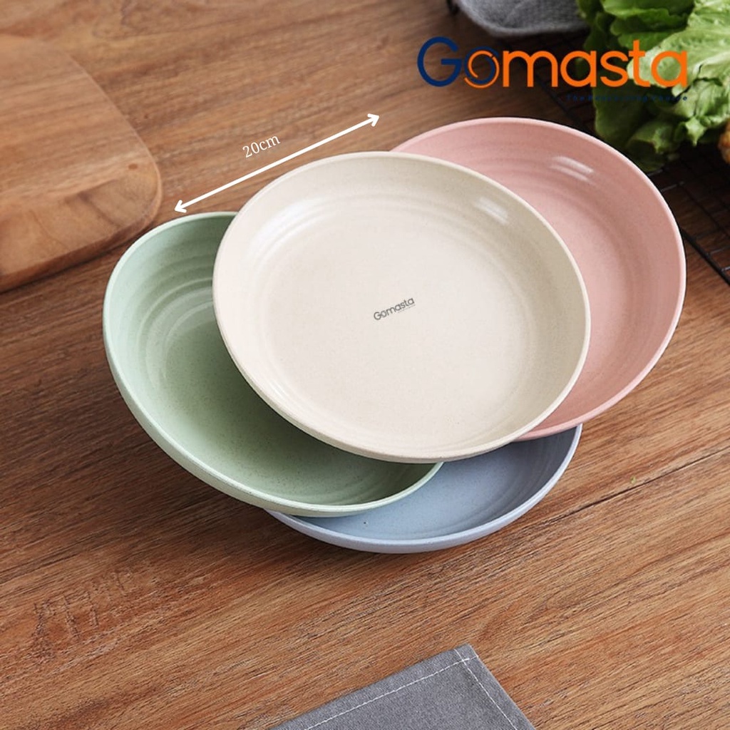 Gomasta GO-P01 Dinner Plate Piring Bulat 20x3.2cm Piring Makan Piring Bulat Wheat Straw Warna Warni-Cream