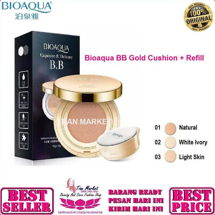 TERJAMIN AMAN Bedak Cair BB Gold Cushion Bioaqua / BB Cushion Cream + Refill - Natural