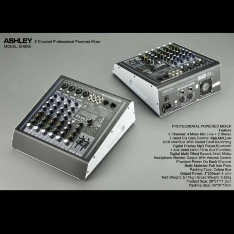 POWER MIXER 6 CHANNEL ASHLEY M-6000 PROFESSIONAL POWER MIXER M6000