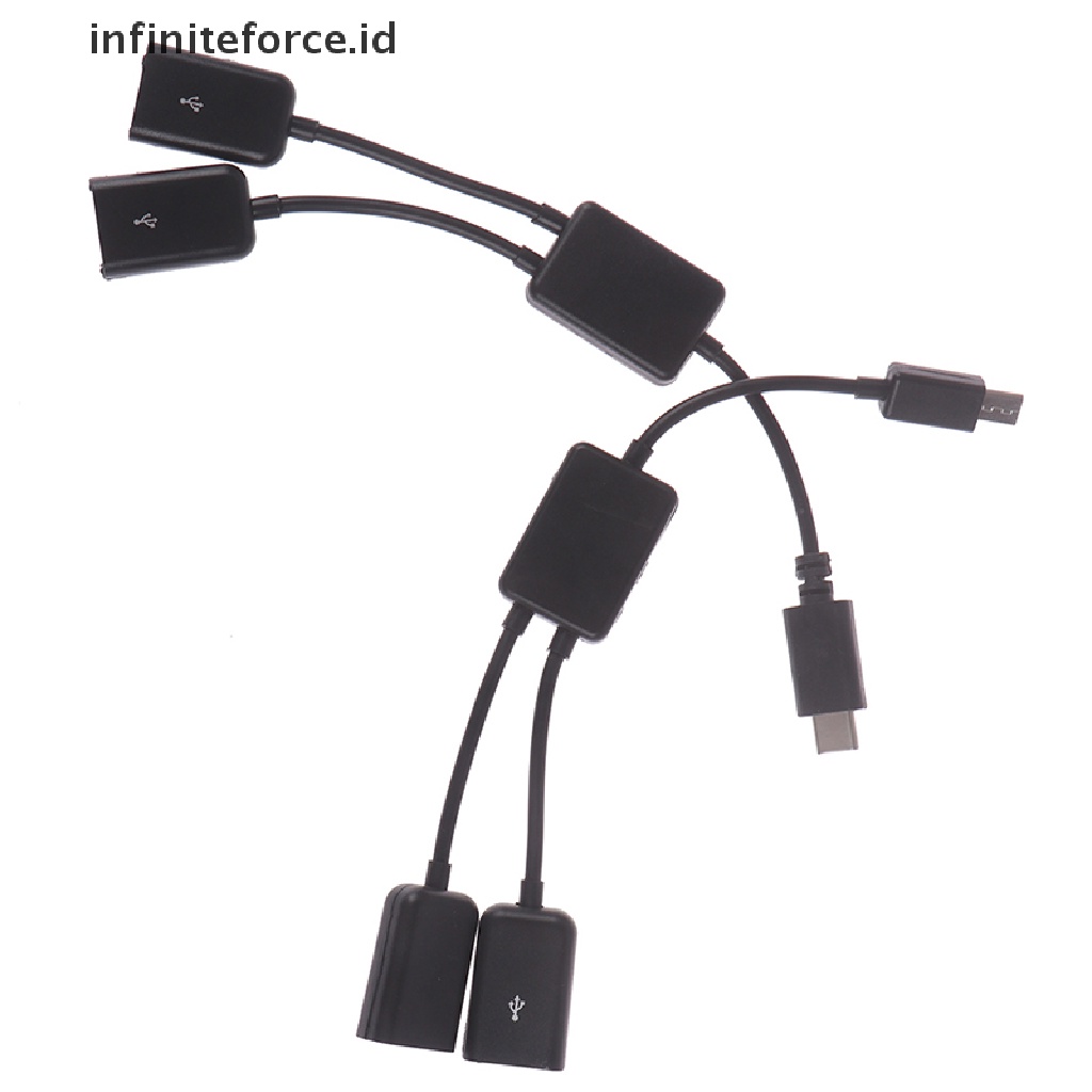 (Infiniteforce.Id) Kabel Adapter Splitter Y Micro Usb / Tipe-C Ke 2 Otg Female