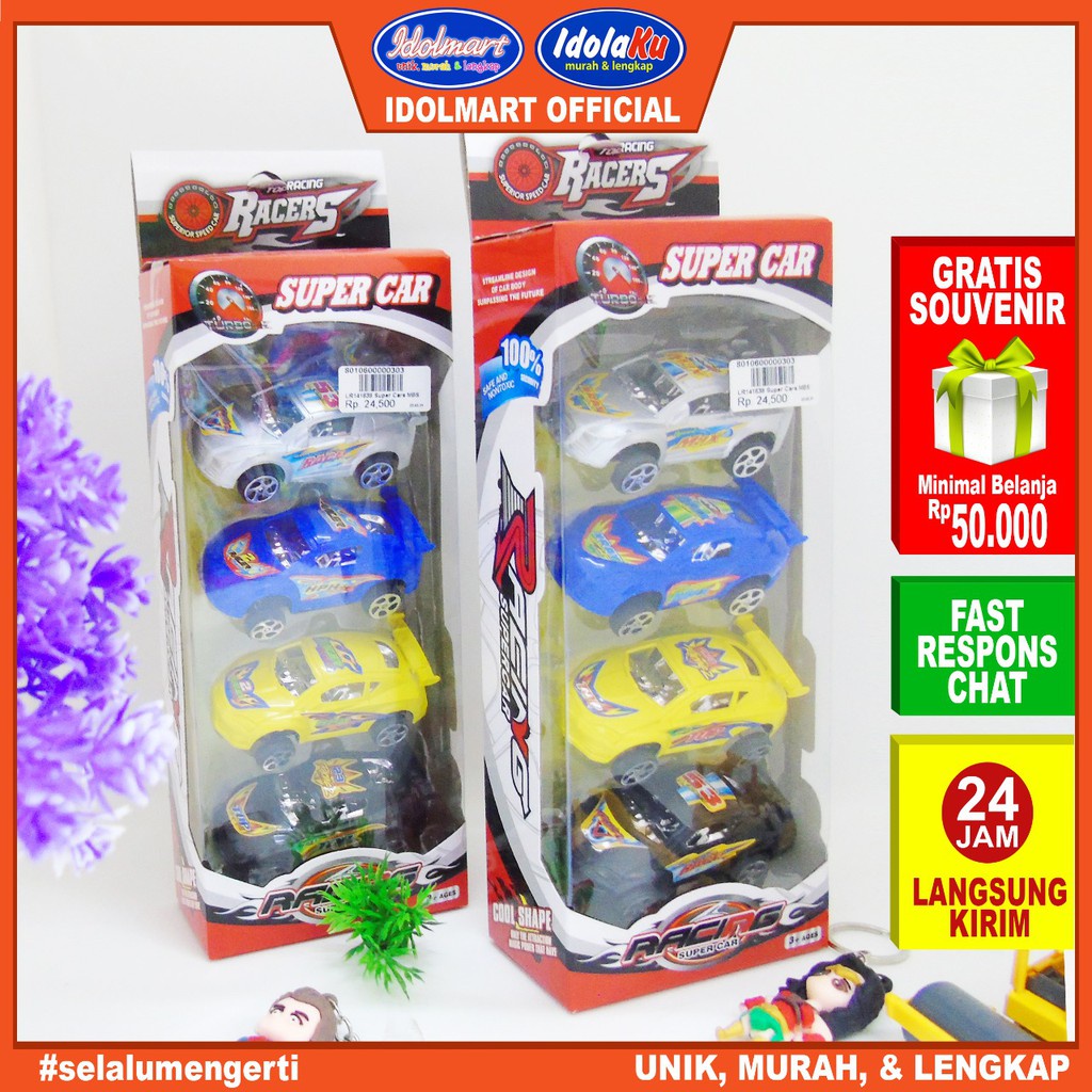 IDOLAKU Mainan Anak Mobil Super Car isi 4 / Mainan SNI LR141638