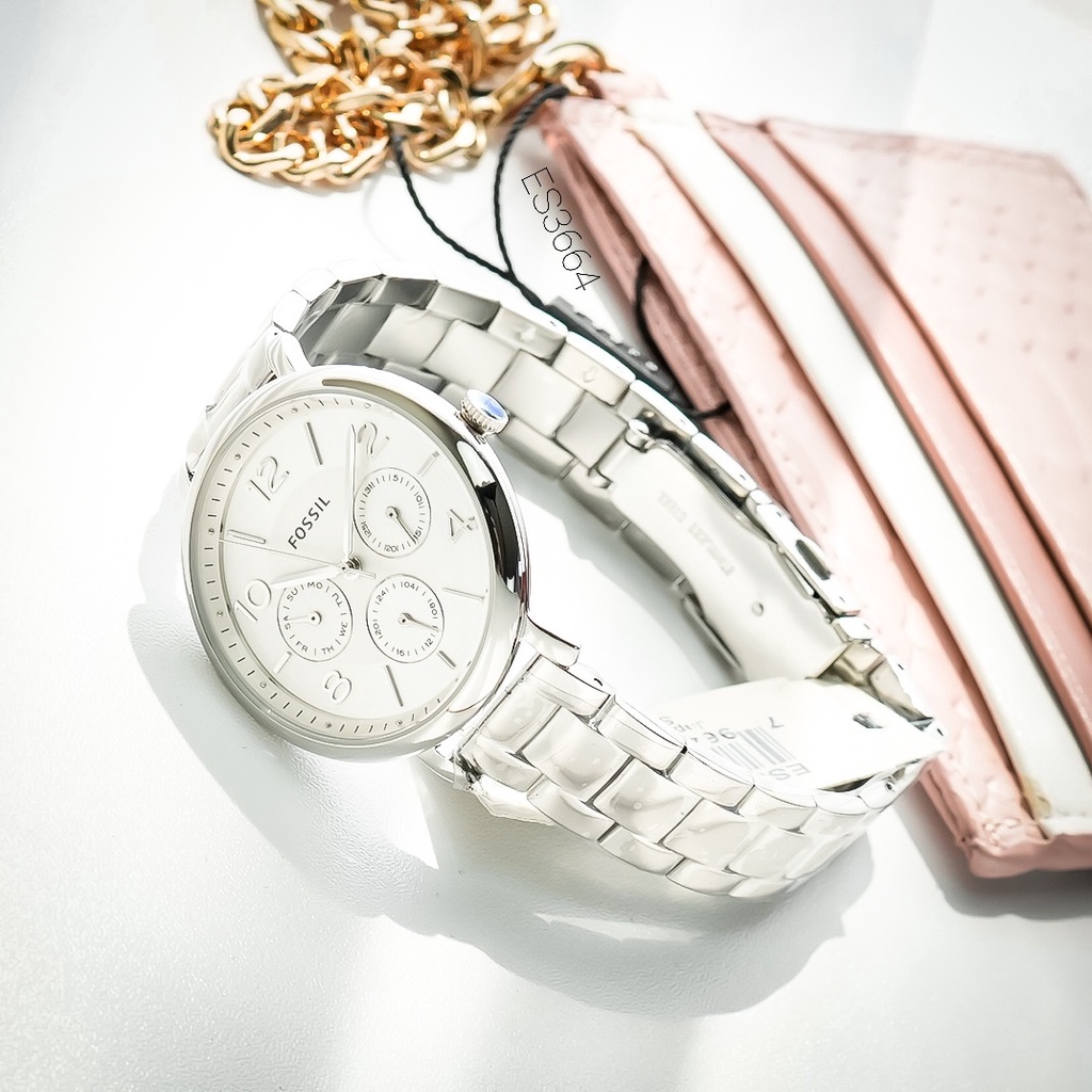 JAM TANGAN FOSSIL WOMAN JACQUELINE DAY-DATE STEEL SILVER ES3664