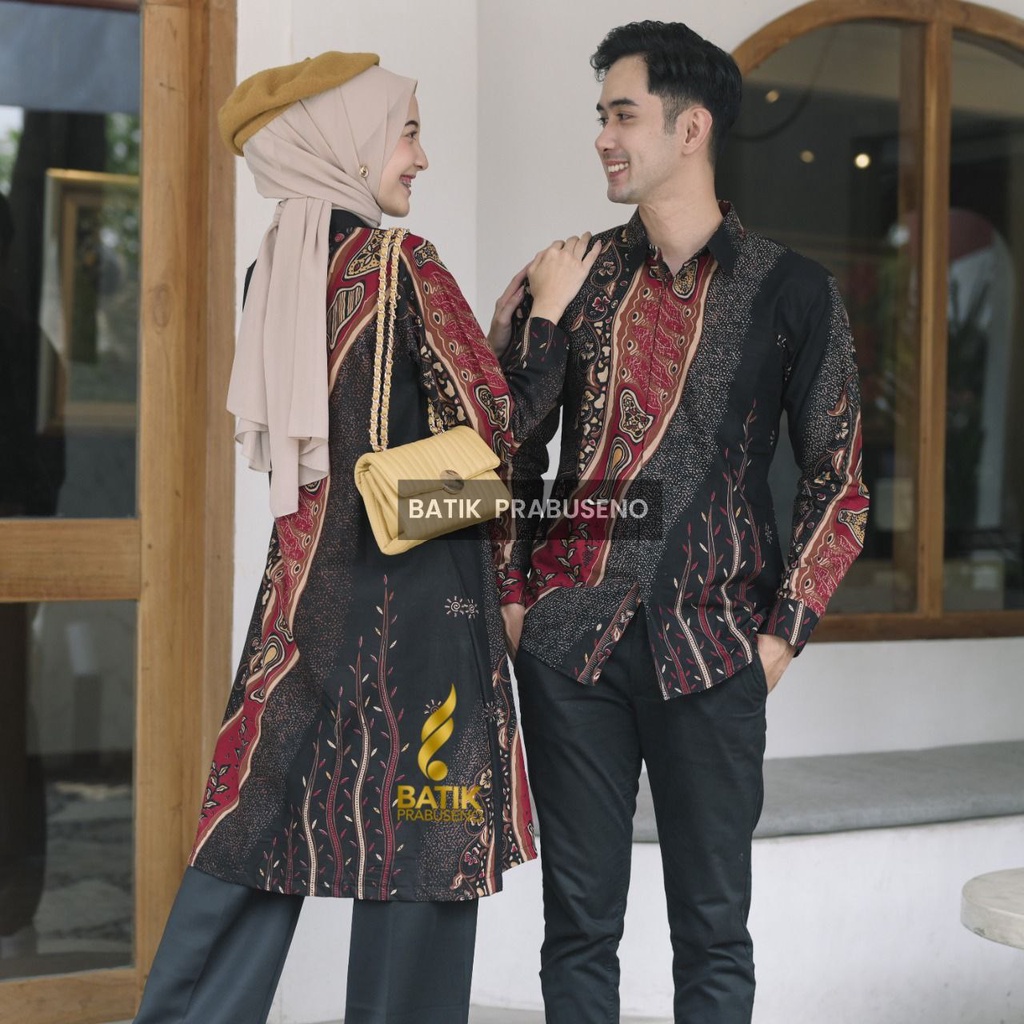 Batik Prabuseno Motif GUSTI Couple Pria Dan Wanita Sarimbit Busui Friendly Full Furing Trikot Kemeja