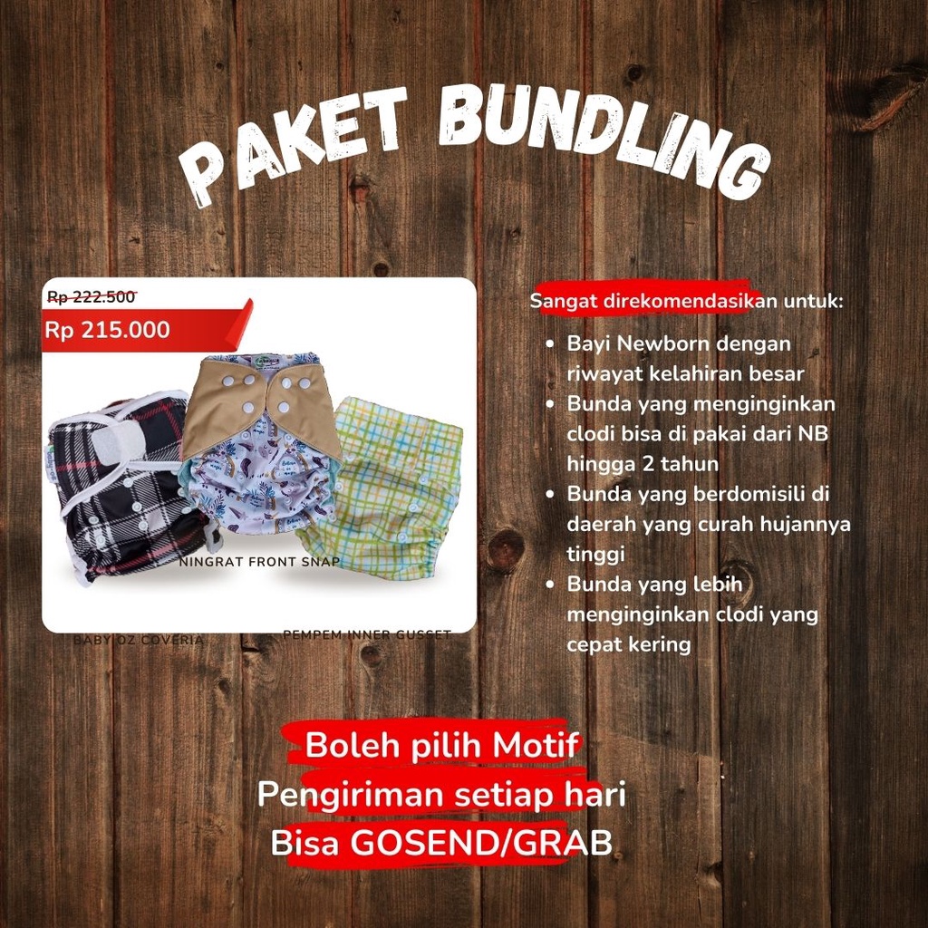 Paket Bundling Clodi (Newborn - 2 tahun) Popok kain bayi pempers cuci ulang clody cloth diaper