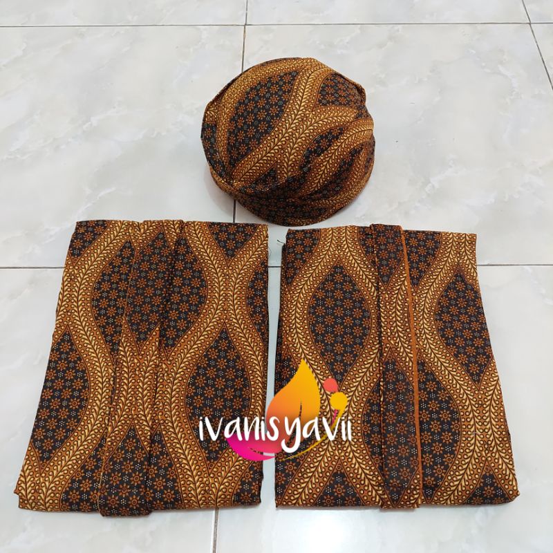 Set Jarik Cewek Cowok + Blangkon, Motif Truntum Sinta