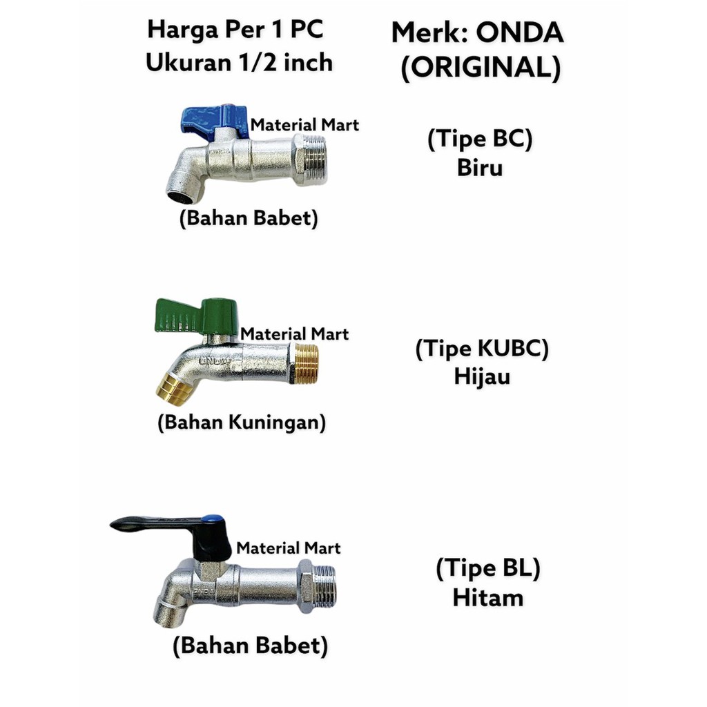 Keran Besi Onda 1/2 Inch | Kran Tembok Onda 1/2&quot; | Kran Taman Kuningan | Material Mart