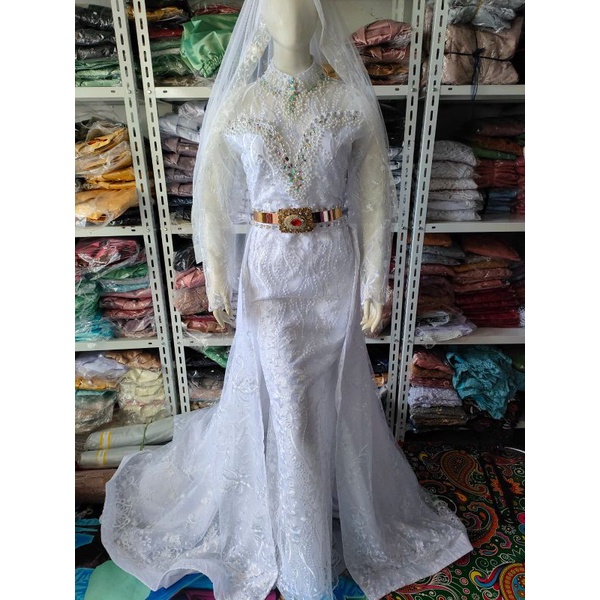 GAUN PENGANTIN MODEL SLIM WARNA PUTIH SUDAH LENGKAP JAS