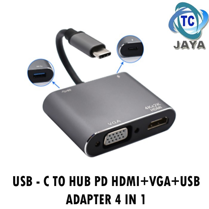 4 in 1 Multiport Adaptor HDTV+VGA+USB in Type C To HUB PD