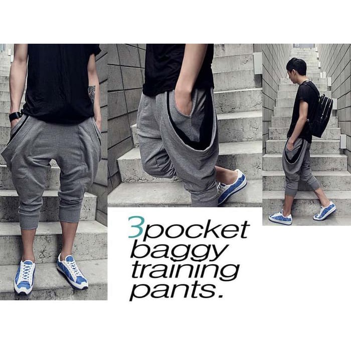  Celana  Pria Wanita Training 3 Pocket Jogger Olahraga Baggy  