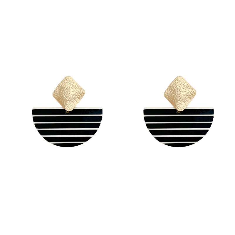 Anting S925 Silver Needle Bentuk Bulat Motif Garis Gaya Retro