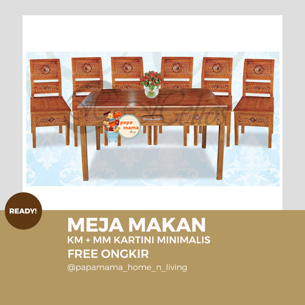 Meja Makan Cantik Set 6 Kursi Murah - Kursi Makan kayu Jati Jepara Tipe Kartini Minimalis - Medan