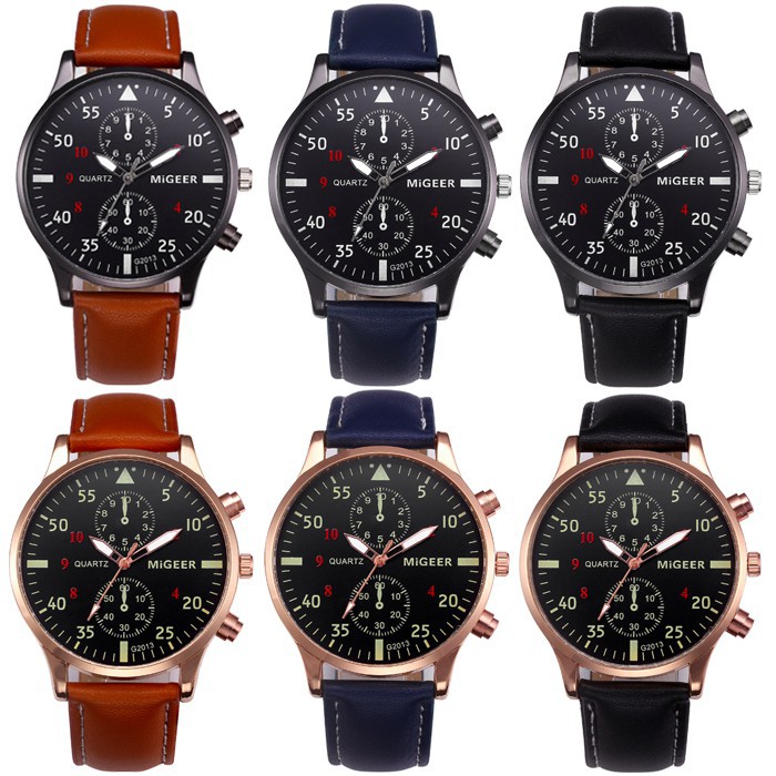 Migeer  Pria Aviator  Fashion Quartz Men Leather Watch SW043