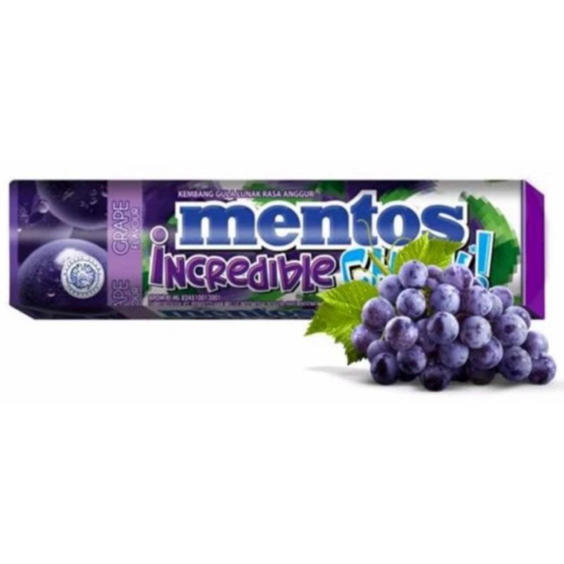 

Mentos Incredible Chew Grape 45g / Mentos Permen Lunak Kunyah Rasa Anggur 45g