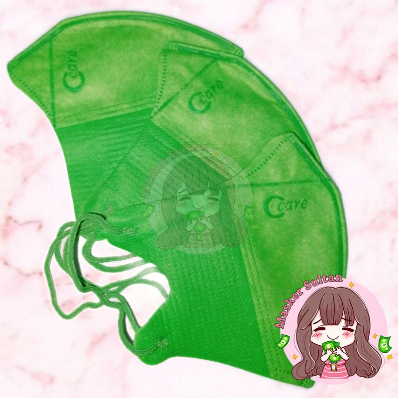 MS - Masker O Care Garis Emboss Duckbill Hijau Green Ecer