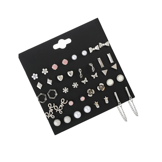 LRC Anting Set Elegant Plastic+resin Flowers&amp;pearls&amp;diamond Decorated Earrings F22025