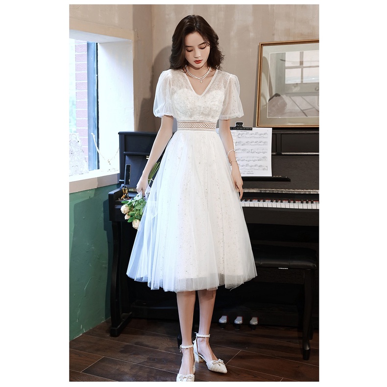 Gaun Pesta 2209024 Putih Lengan Pendek Party Dress