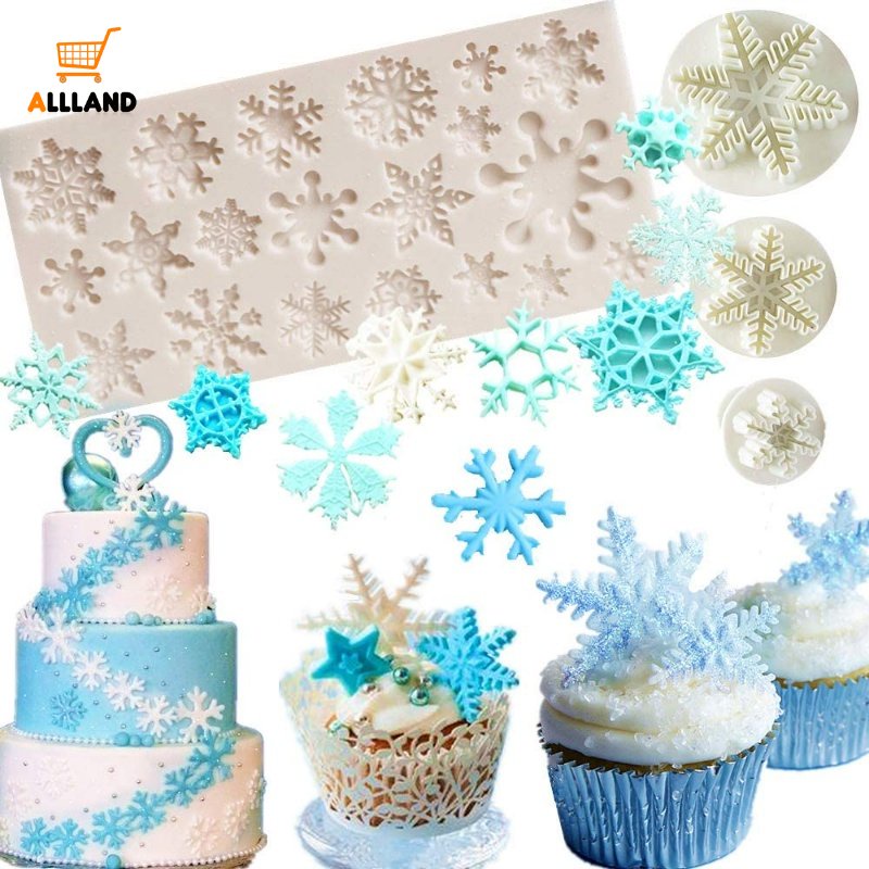 Cetakan Kue / Biskuit / Coklat / Permen Bentuk Snowflake Mini Bahan Silikon Untuk Dekorasi Natal