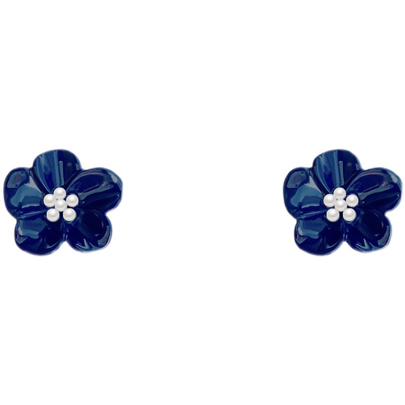 Anting Bunga Vintage pearl navy Wanita Korea
