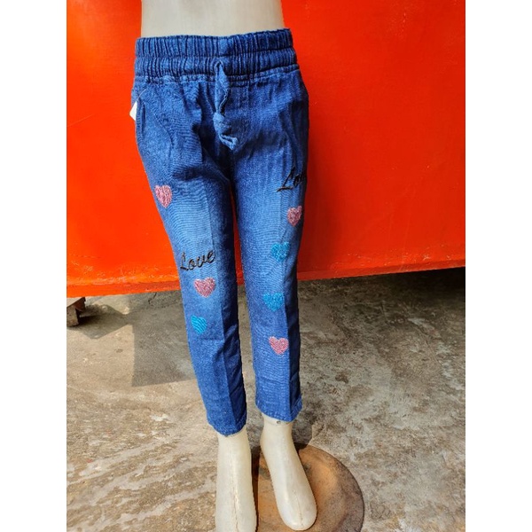 Celana Pensil Jeans  Anak Bordir Love Usia 1-14 Thn