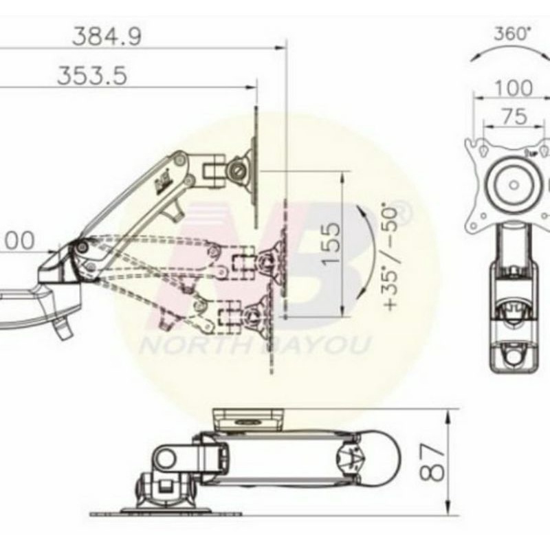 Bracket Monitor/Bracket TV Full Motion 17 -27 inch Gas Spring