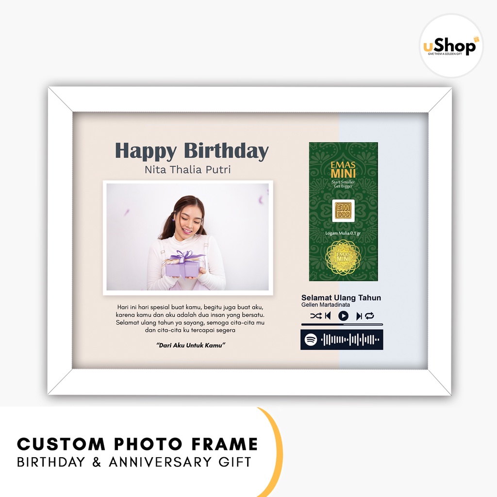 Custom Photo Frame Hadiah Special Birthday Series Dengan lagu Spotify