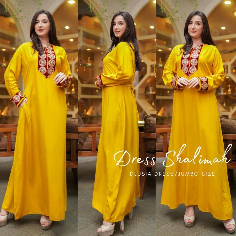 Daster arab Dlusia SHALIMAH Gamis Rayon Maxi Dress Big Size Original