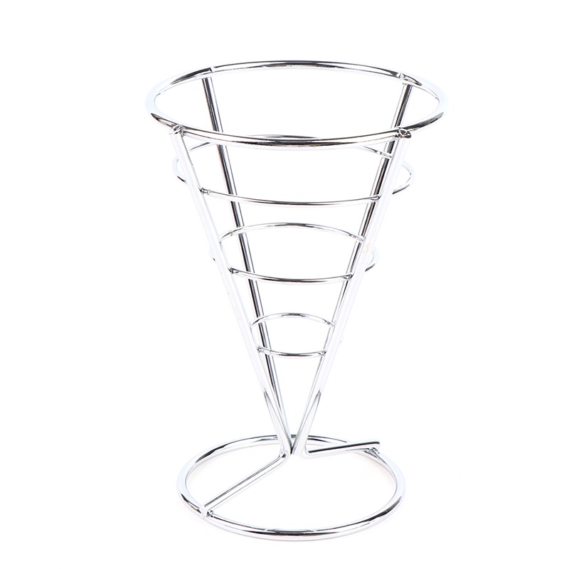 Stand Holder Keranjang Kerucut Bahan Stainless Steel Untuk Kentang Goreng Dan Ikan