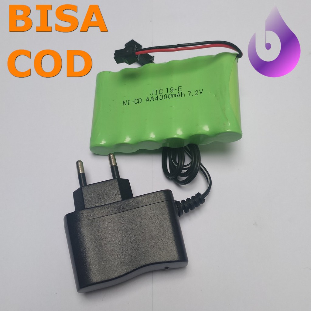 Paket Baterai Dan Charger RC AA 4000mAh 7.2V isi 6 Socket Hitam