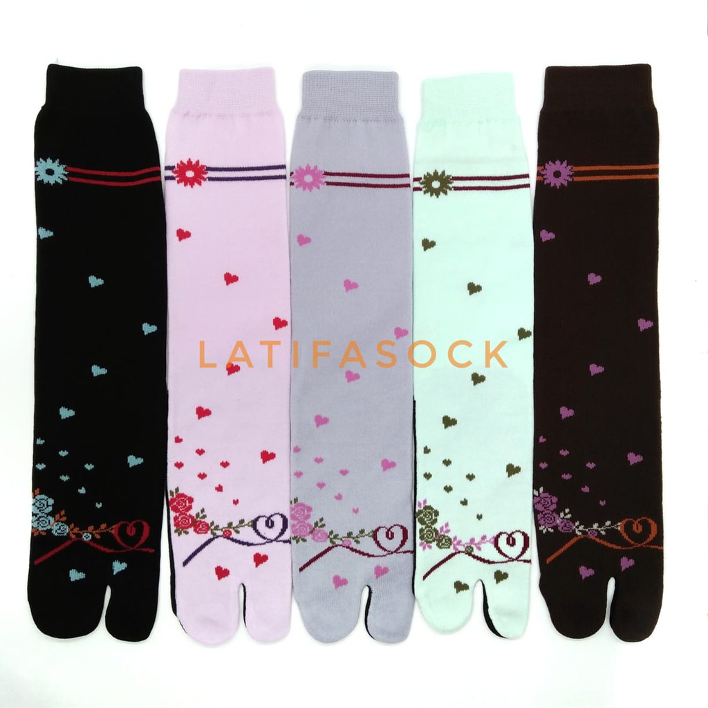 Kaos Kaki Jempol Muslimah Dewasa Motif Sweet pea Flower Bahan Nilon Panjang Sebetis