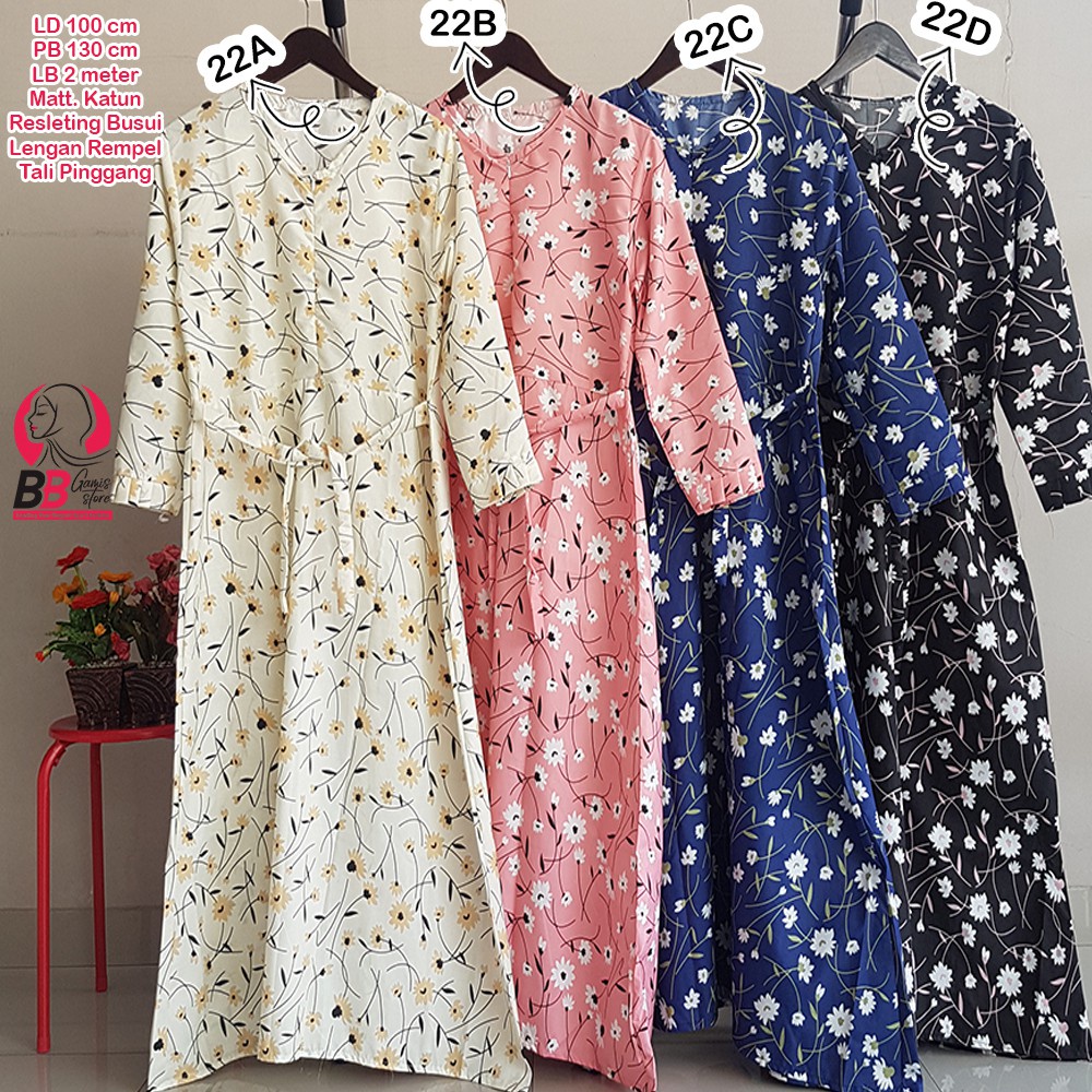 (KATALOG 4) Gamis Katun Jumbo Motif Bunga Sunrise - Gamis Motif Busui Friendly