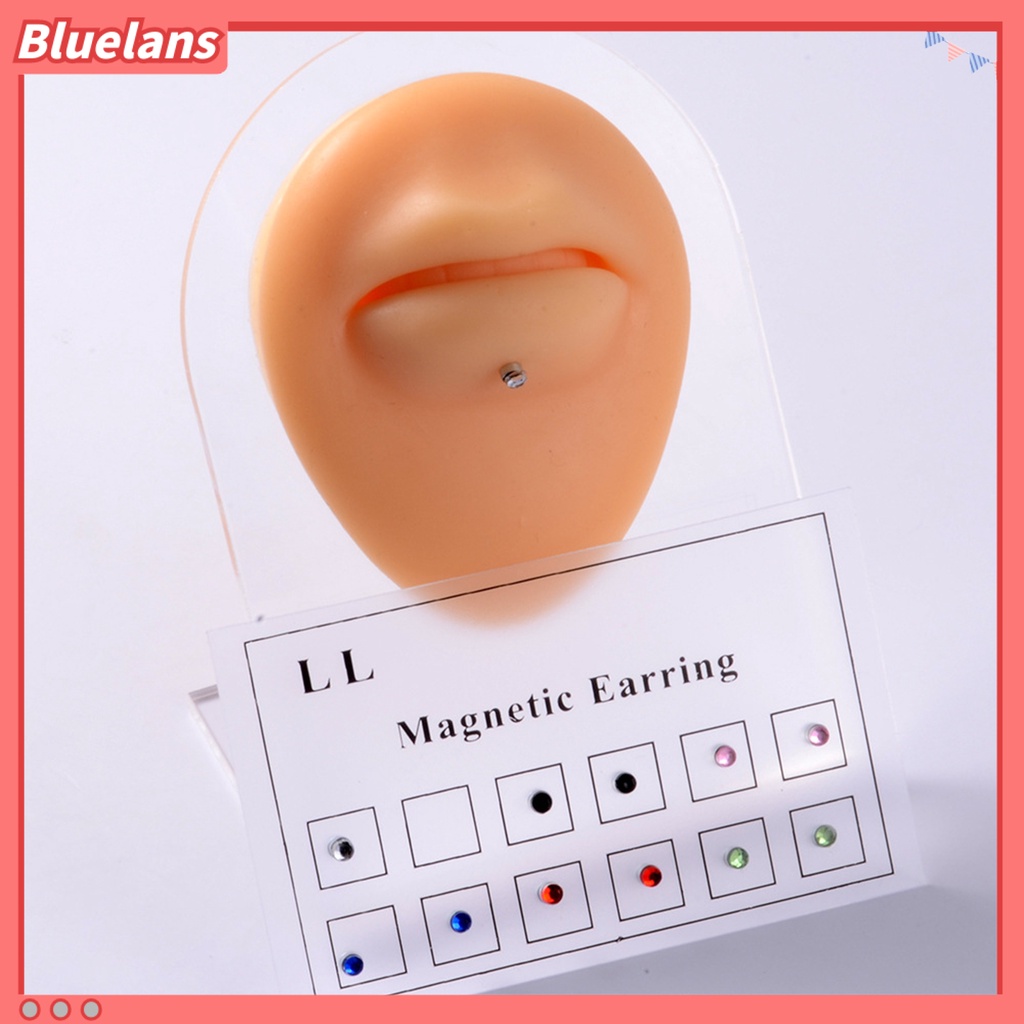 Bluelans 12Pcs Anting Stud Magnetik Berlian Imitasi Permukaan Halus Tanpa Tindik Untuk Wanita